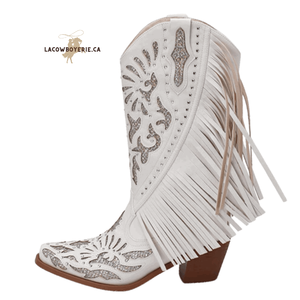 Botte Cowboy Héritage Frangée (Danse) Blanc l LaCowboyerie.ca