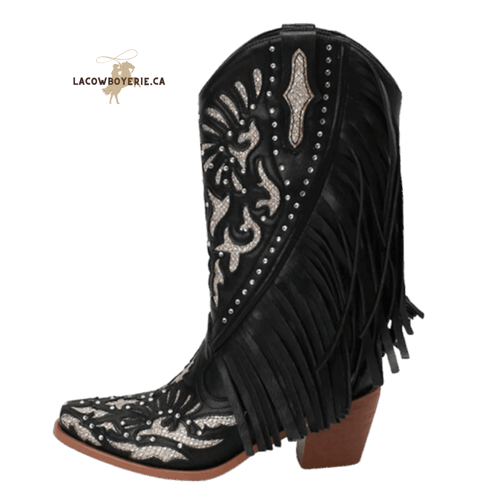 Botte Cowboy Héritage Frangée (Danse) Noir l LaCowboyerie.ca