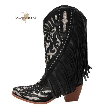 Botte Cowboy Héritage Frangée (Danse) Noir l LaCowboyerie.ca